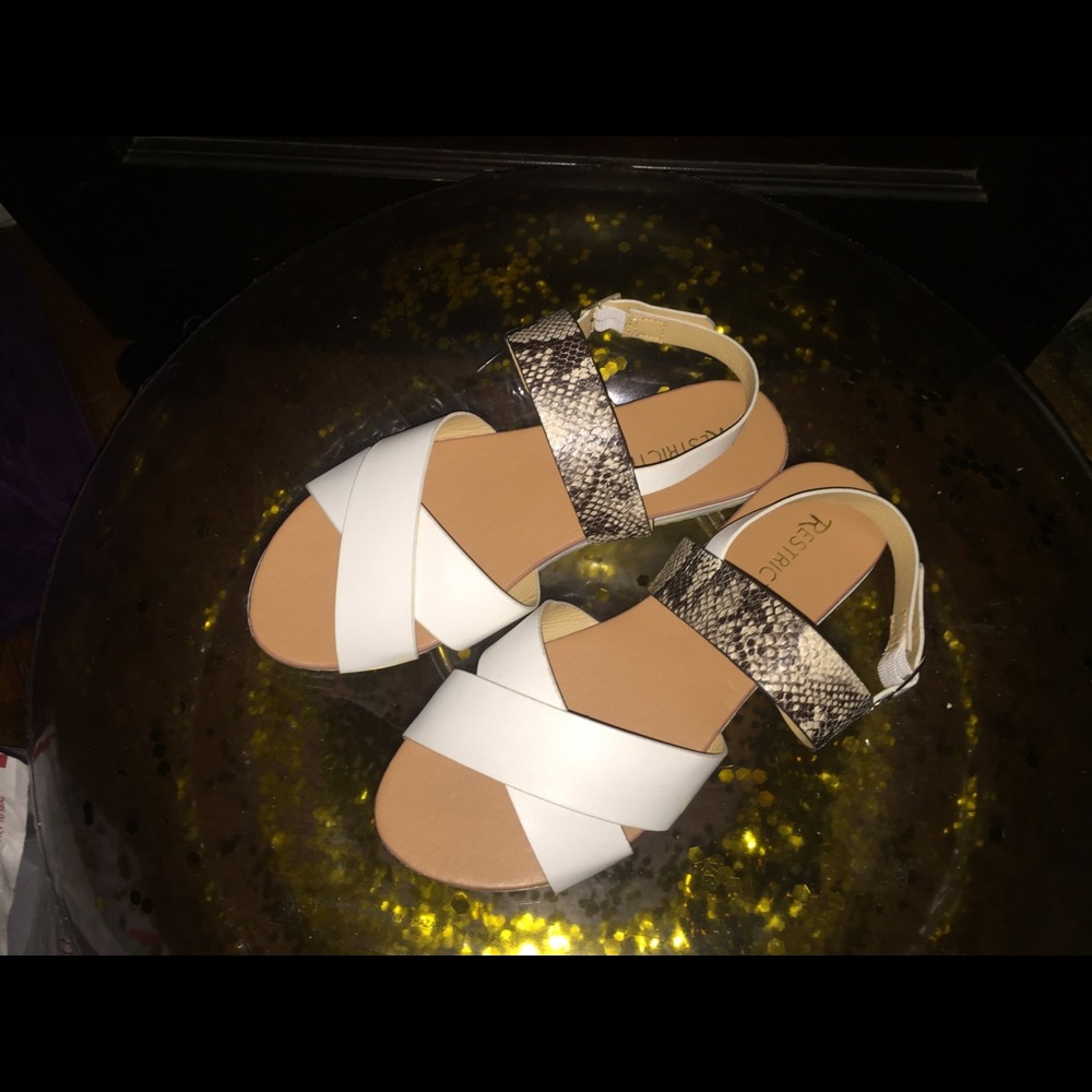 Tan, White, & Snake Print Strap Summer Sandals | NWOT - Picture 3 of 7